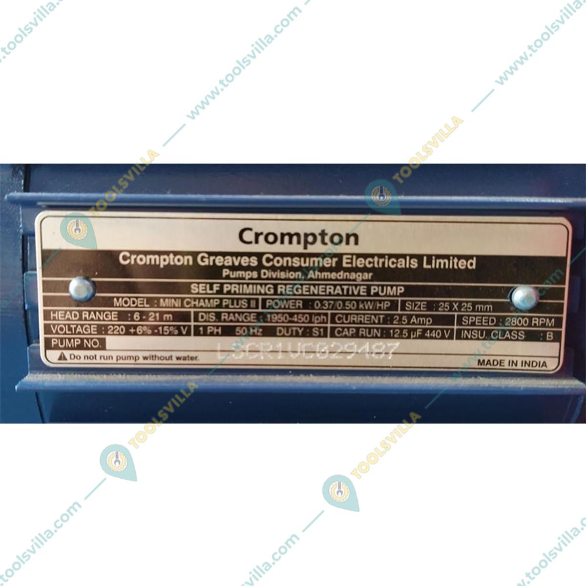 Crompton Hp Single Phase Self Priming Monoblock Pump Ft Max Head X Mm Champ Plus Ii